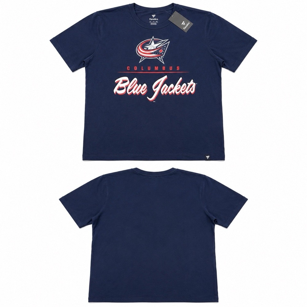 NEW Fanatics Columbus Blue Jackets NHL Micro Script Navy T-Shirt Women’s XL